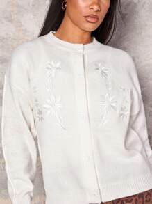 Glamine Women's Oversized Round Neck Embroidered Cardigan - White - View 5