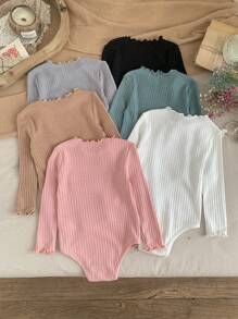 SHEIN LMoss Kids LMoss 6件套新生女宝宝可爱针织纯色长袖连体衣套装，秋冬季 - 彩色 - 查看 2