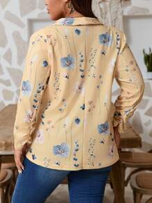SHEIN LUNE Plus Size Women Floral Print Chiffon Casual Blazer Jacket With Shawl Collar