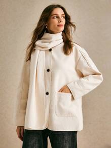 Poéselle Women's Solid Color Front Button Long Sleeve Basic Overcoat, Casual Daily Wear