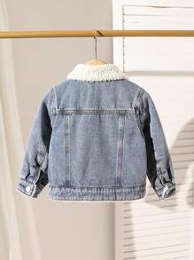 Veste en jeans doublée de polaire pour jeune garçon, manteau d'hiver avec col en sherpa chaud