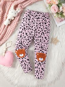 Girls' Simple Pink Leopard Print Long Comfortable Leggings, Casual - Multicolor - View 5