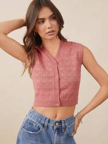WESTFADE Coquette Bow Pattern Stitch Sweater Vest - Pink - View 6