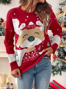 Chiquease 圣诞主题印花休闲圆领长袖毛衣 - 彩色 - 查看 7