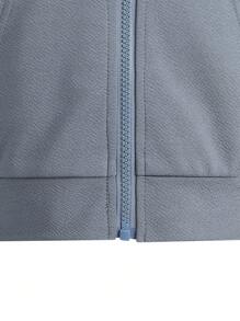 SHEIN Girls Casual Zip Up Hooded Sweater Jacket With Elastic Waist Pleated Pants 2pcs Outfit, Spring/Fall - Grey - View 3