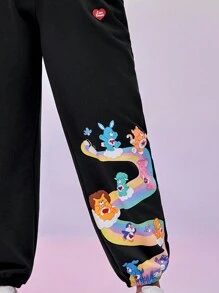 SHEIN X Care Bears Plus Size Classic Casual Heart Rainbow & Bear Cartoon Print Relaxed Fit Jogger Sweatpants , Autumn/Winter