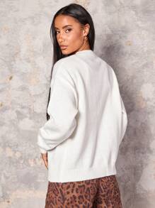 Glamine Women's Oversized Round Neck Embroidered Cardigan - White - View 2