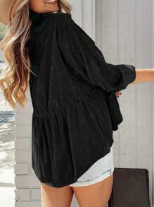 INAWLY Blusa de manga larga con dobladillo con volantes de unicolor holgada para mujer, camisa de mujer para primavera/otoño