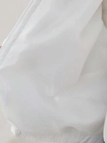 SHEIN Leap Crew Áo khoác đệm ngắn rộng rãi, cổ đứng dệt trơn dày dặn cho bé gái tuổi mới lớn - trắng - Xem 7