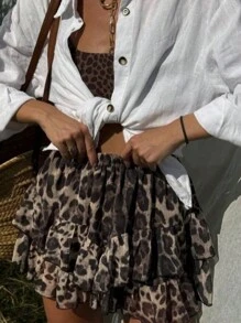 INAWLY 女式休闲豹纹半身裙