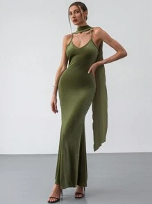 Aloruh Women's Spaghetti Strap Backless Split Dress