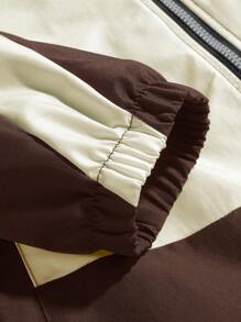 Manfinity Hypemode Men's Casual Color Block Zip Front Drawstring Long Sleeve Loose Jacket, Spring And Autumn, For Fall - Coffee Brown - View 4