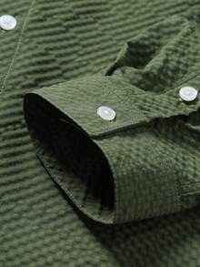 Manfinity Homme Áo sơ mi nam tay dài cổ đứng màu xanh lá cây thường ngày cho mùa Giáng sinh, mùa thu/đông - xanh quân đội - Xem 3