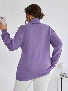 EURMUSE Turtleneck Cable Knit Drop Shoulder Sweater - Lilac Purple - View 2