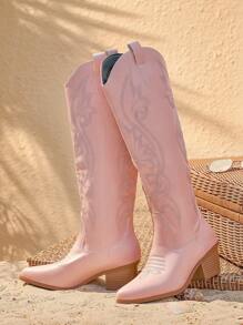 Styleloop 西部女牛仔刺绣踝靴、切尔西战斗靴、梅拉德女士长筒靴、新款夏秋季 - 粉色 - 查看 3