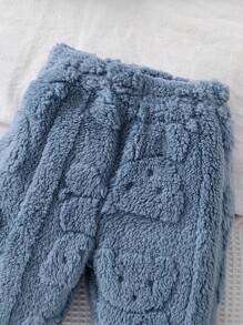 2 件套男婴休闲提花熊印花长袖开衫和裤子套装 - 藍色 - 查看 4