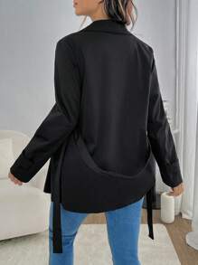 SHEIN Áo khoác bà bầu ve kép cài nút thường ngày, mùa thu - màu đen - Xem 2