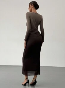 Aloruh Đầm ôm body lưới chuyển màu phong cách Mỹ - Nhiều màu - Xem 2