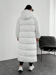 EURMUSE Contrast Hook And Loop Detailed Premium Quality Maxi Lenght Puffer Wintercoat - White - View 2
