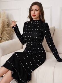 Modelyn Abito in maglia aderente casual con motivo geometrico per le donne, autunnale