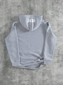 Manfinity EMRG Loose Men's Slogan & Cartoon Graphic Drop Shoulder Hoodie, Grey Graphic Hoodie, Summer Hoodie, For Fall, Long Sleeve Top