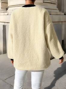 SHEIN Essnce 女士撞色饰边前排纽扣长袖蓬松夹克 - 彩色 - 查看 5