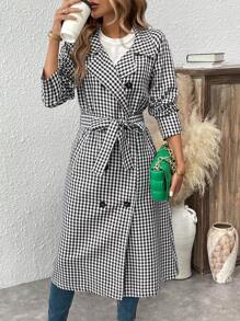 Calvaya Płaszcz codzienny dwurzędowy z długim rękawem i wyciętymi klapami w kratkę w stylu houndstooth