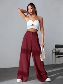SHEIN EZwear Quần ống đứng đơn giản màu trơn, mặc thường ngày - Đỏ - Xem 6