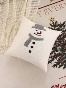 1pc Christmas Decoration Pillow Cover, With Snowman, Reindeer And Snowflake Embroidered Designs, Canvas And Plush Material For Bedroom And Living Room - Multicolor - View 4