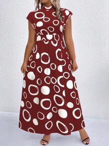 SHEIN Clasi Plus Size Casual Polka Dot Print Batwing Sleeve Dress, Summer