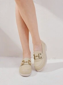 CUCCOO BIZCHIC Women's Metal Decorated Simple Flat Casual Loafers Fall - Apricot - View 4