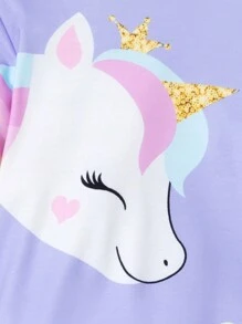 SHEIN Sparklyn Tween Girl Casual Cute Unicorn Print Sweatshirt Autumn Fall - Purple - View 5