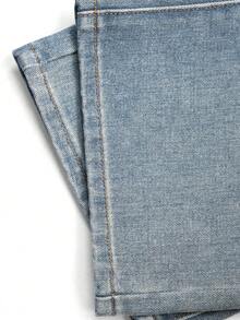 Y2K Fashion Casual Simple Washed Blue-Grey Denim Jeans For Teenage Girls - Medium Wash - View 3