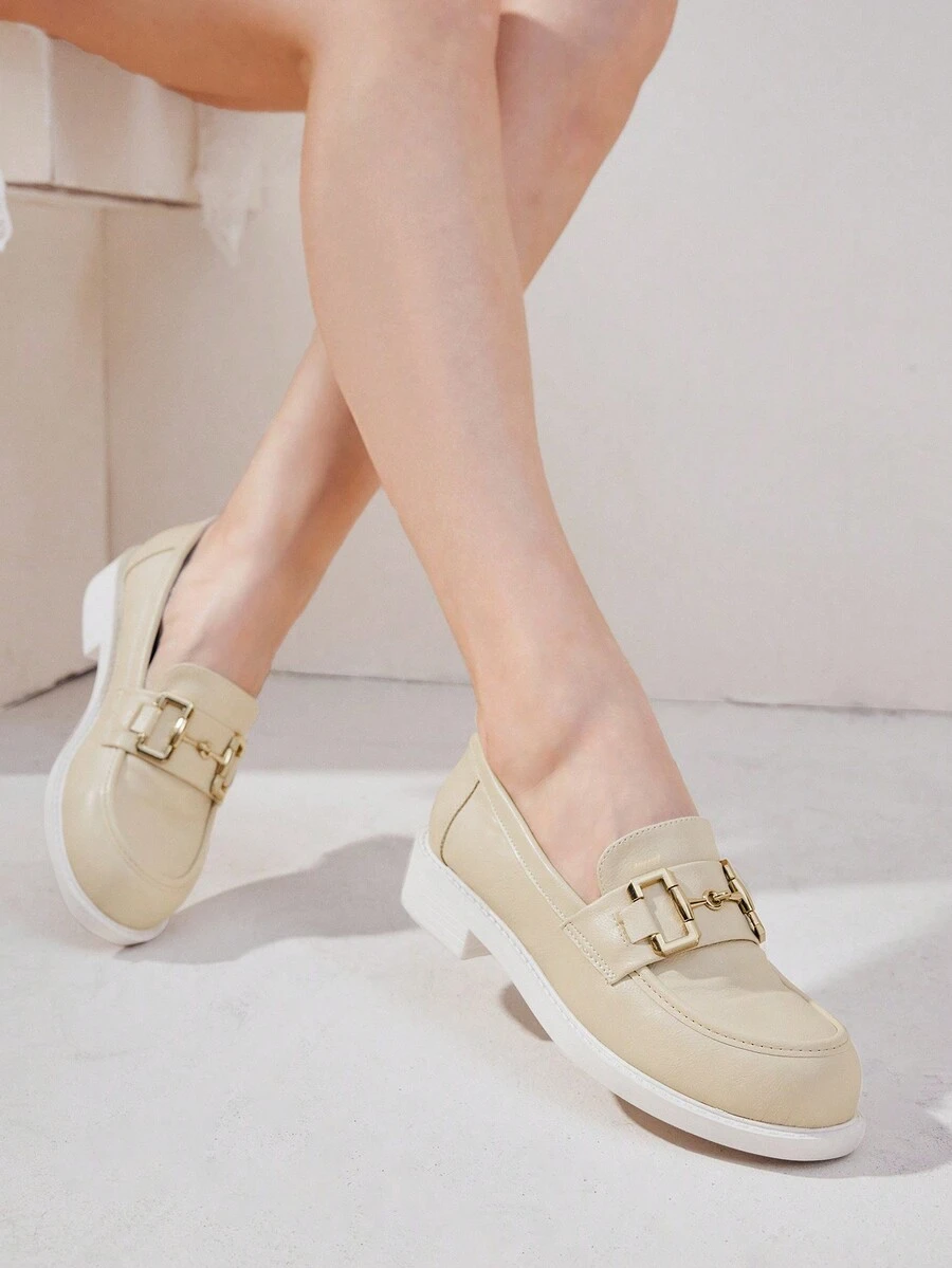 CUCCOO BIZCHIC Women's Metal Decorated Simple Flat Casual Loafers Fall - Apricot - View 1