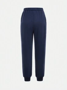 SHEIN 2pcs/Set Teenage Girls Casual Collegiate Letter Printed Drop Shoulder Polo Shirt And Sweatpants Outfit - Royal Blue - View 9