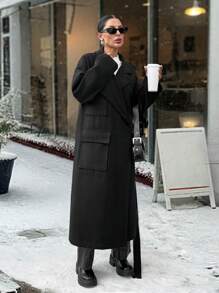 EURMUSE WOMAN ELEGANT OVERCOAT For Autumn & Winter - Black - View 1