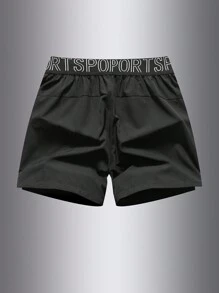 Gym Rark 男友风男士字母条纹休闲健身宽松运动短裤，健身服，运动短裤，黑色运动裤 - 黑色 - 查看 2