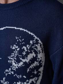 Manfinity Homme Men's Casual Colorblock Design Loose Fit Sweater For Autumn And Winter - Navy Blue - View 3