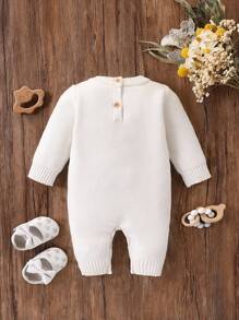 Pasgeboren babymeisjes romperset, modieuze eenvoudige lettergeborduurde trui met lange mouwen en lange broek, zachte gebreide jumpsuit