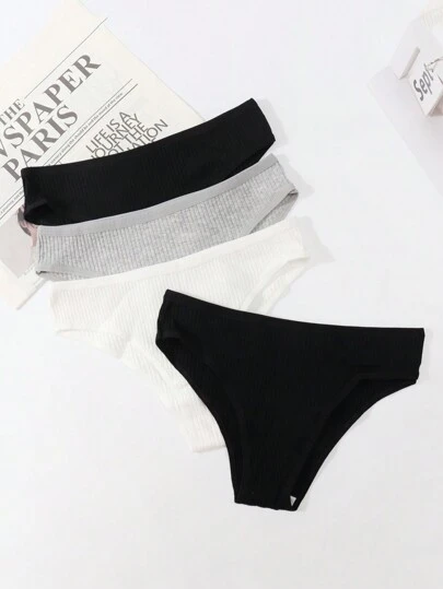 SHEIN Explorewe 4pcs/Set Teenage Girls Minimalist Solid Color Basic Cotton Briefs, Comfortable