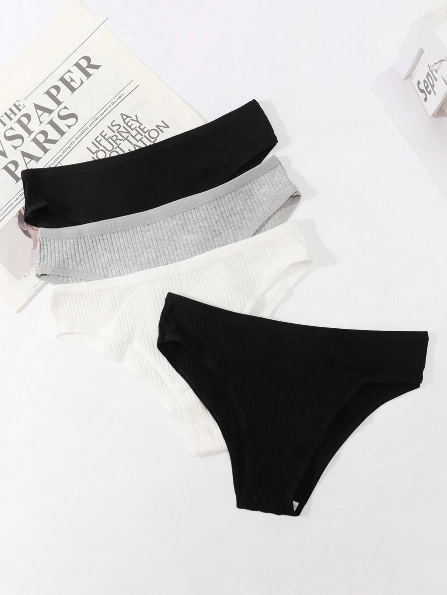 SHEIN Explorewe 4pcs/Set Teenage Girls Minimalist Solid Color Basic Cotton Briefs, Comfortable - Multicolor - View 1