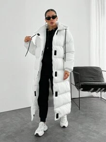 EURMUSE Contrast Hook And Loop Detailed Premium Quality Maxi Lenght Puffer Wintercoat - White - View 4
