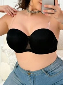 Reggiseno Plus Size con Spalline Rimovibili, Imbottitura, Schiena Trasparente e Dettagli in Pizzo e Rete - nero - Visualizzare 5