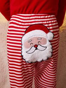 SHEIN Playful Pals 3pcs Christmas Outfit For Baby Boy - Santa Claus Embroidery Design, Casual