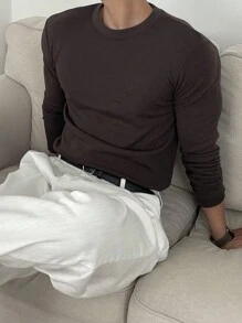 DAZY Áo thun nam màu nâu chải có khóa kéo nửa, mùa thu - màu nâu - Xem 6