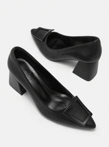 CUCCOO BIZCHIC 女士时尚黑色粗高跟方扣尖头工作浅口鞋秋季新年假期 - 黑色 - 查看 9