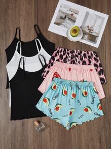 SweetSlumber 3pcs/Set Cartoon Print Camisole & Shorts Pajama Set - Multicolor - View 2