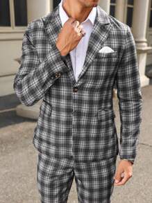 Manfinity Mode 2 piezas Conjunto de traje a cuadros de manga larga para hombre (chaqueta y pantalones)