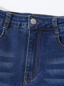 SHEIN 2pcs/Set Tween Girl Elastic Distressed Denim Jeans, School, Campus, College Summer Holiday - Multicolor - View 3