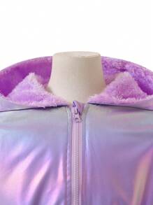 Teen Girl Hooded Padded Jacket, Colorful Fabric, Casual Street Style, Autumn/Winter - Purple - View 5